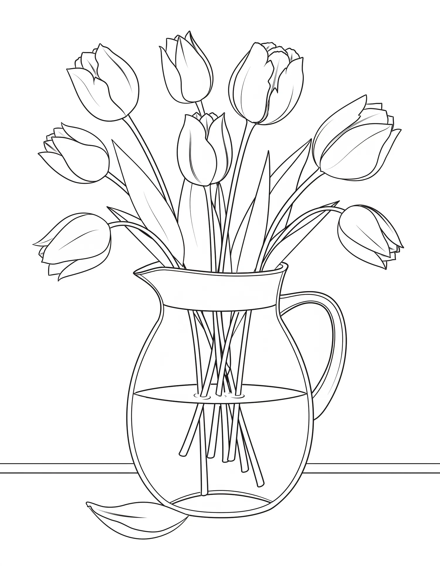 Bouquet de Tulipes dans Pichet — Coloriage fleur à imprimer gratuitement